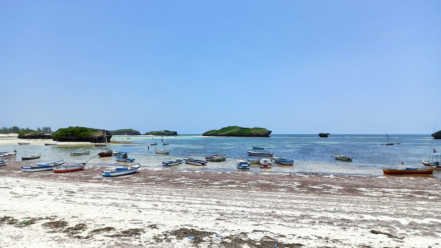 Plage de Watamu avec une côte de sable clair et vue sur l’océan Indien au Kenya