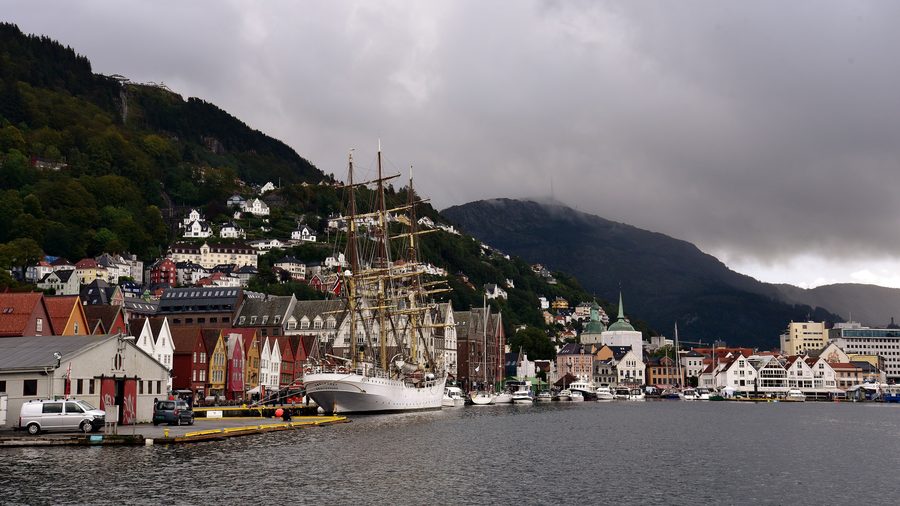 Les maisons historiques en bois de Bryggen sur le bassin portuaire Vågen à Bergen.