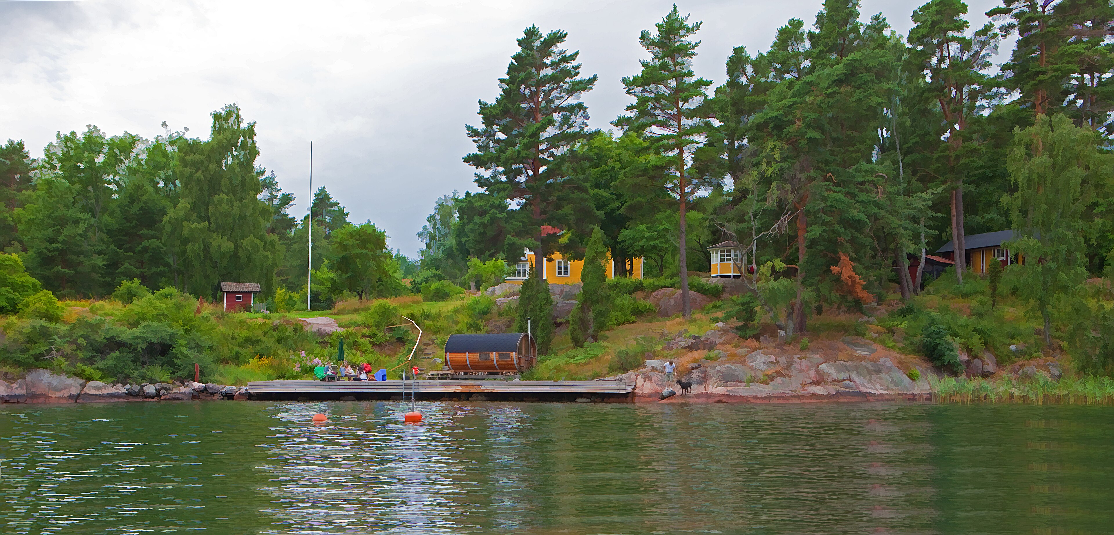 Vue sur des îles boisées et l’eau dans l’archipel de Stockholm.