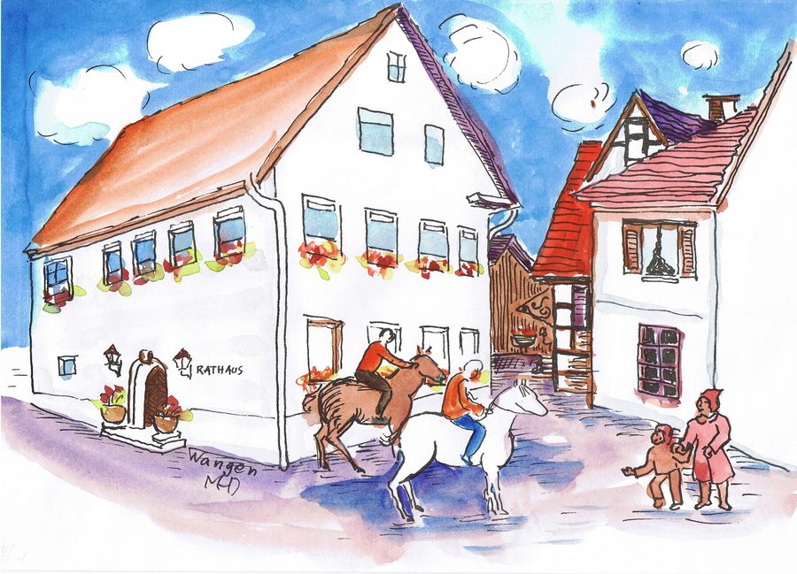 Représentation artistique de Wangen près de Göppingen avec des chevaux