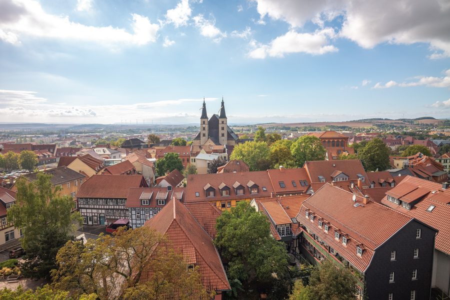 Vue depuis les tours de l’église Saint-Blaise vers la cathédrale de Nordhausen