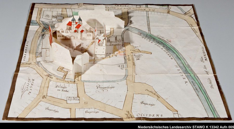 Représentation historique en trois dimensions de la Burgplatz avec la cathédrale et d’autres bâtiments à Brunswick