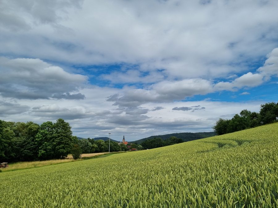 Vue sur le Wälzebach au-dessus de Bad Zwesten en direction de l’église
